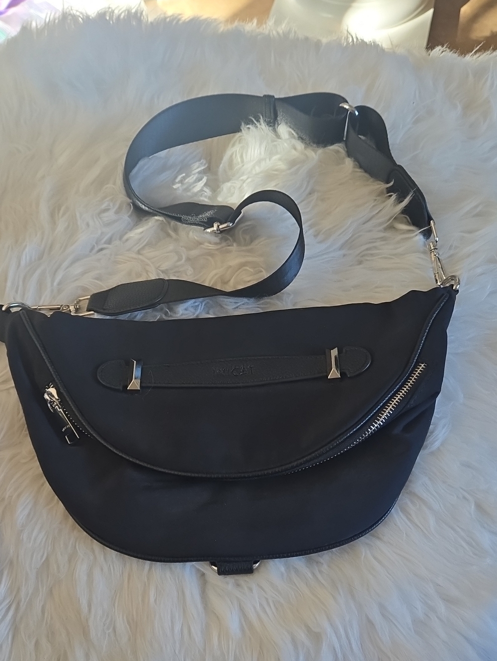 Black Crossbody Saddle Bag with Silver Hardware